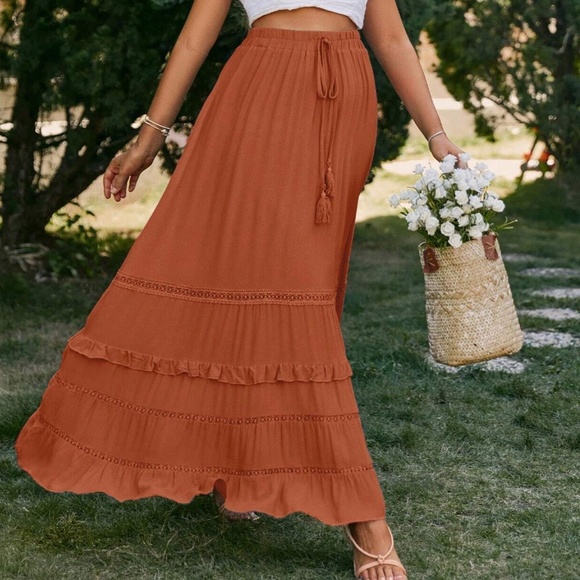 BellanBlue Dresses & Skirts - Boho Ruffle Hem Tassel Stretchy Waist Maxi Skirt